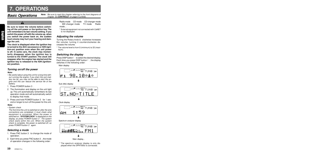 Clarion DRX8575z owner manual Basic Operations 