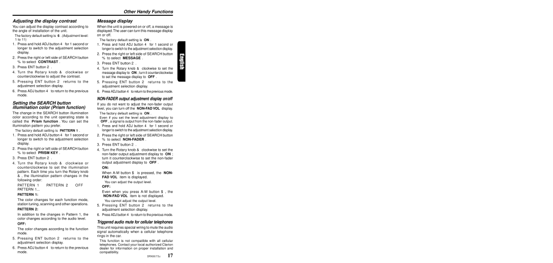 Clarion DRX8675z owner manual Other Handy Functions Adjusting the display contrast, Message display 