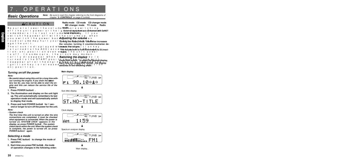 Clarion DRX8675z owner manual Basic Operations 