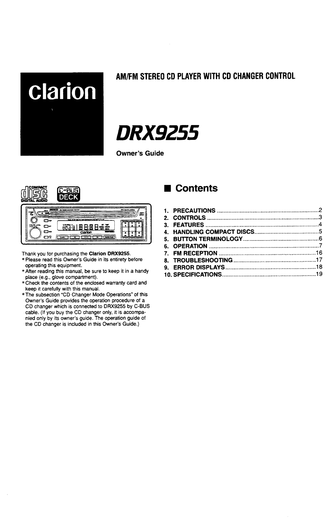 Clarion DRX9255 manual 