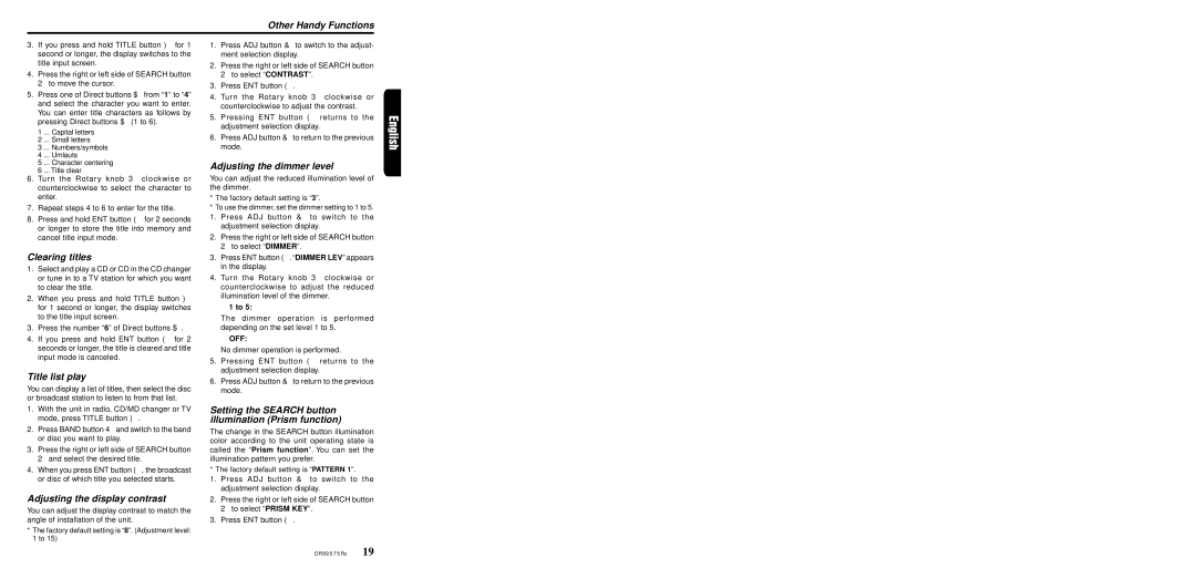 Clarion DRX9575Rz owner manual Other Handy Functions, Clearing titles, Title list play, Adjusting the display contrast 