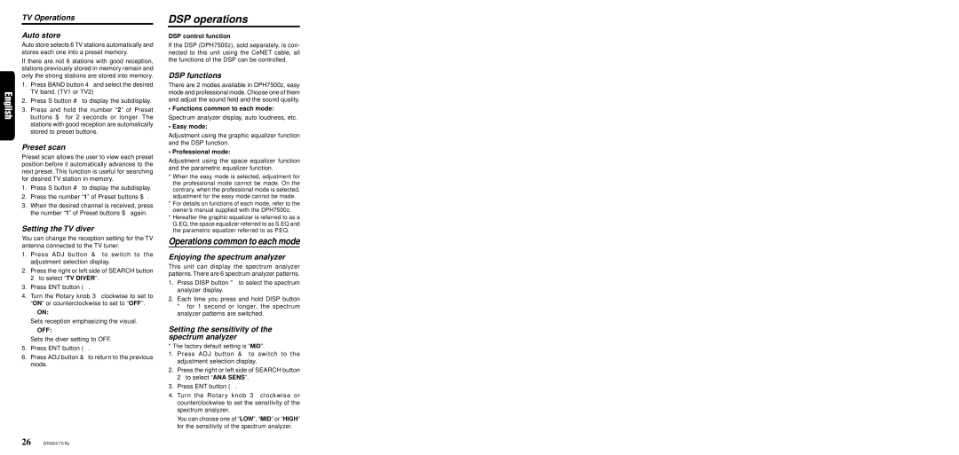 Clarion DRX9575Rz owner manual DSP operations 