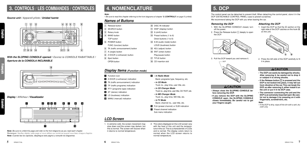 Clarion DRX9575Rz owner manual Nomenclature, Names of Buttons, LCD Screen 