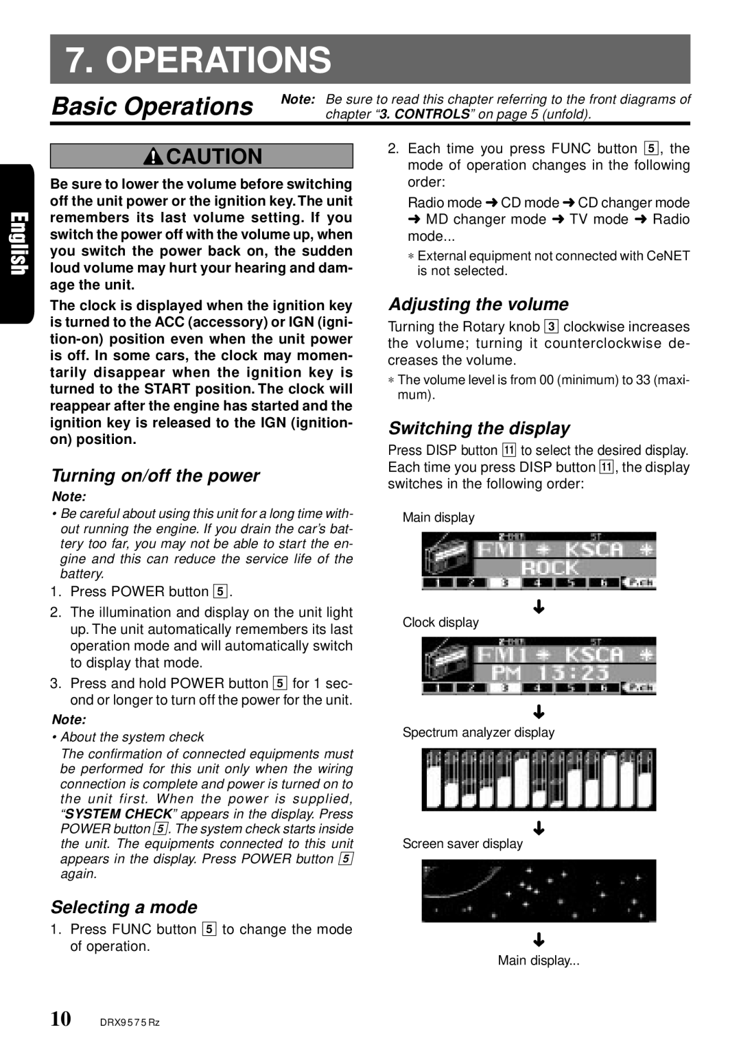 Clarion DRX9575Rz owner manual Basic Operations 