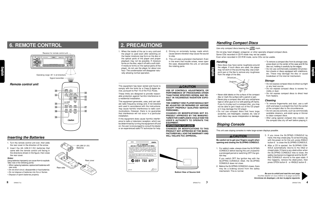 Clarion DRX9675z owner manual Handling, Storage, Cleaning 