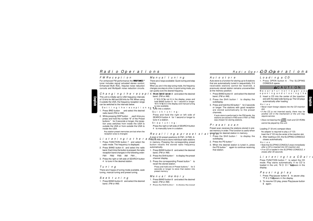 Clarion DRX9675z owner manual Radio Operations, CD Operations 