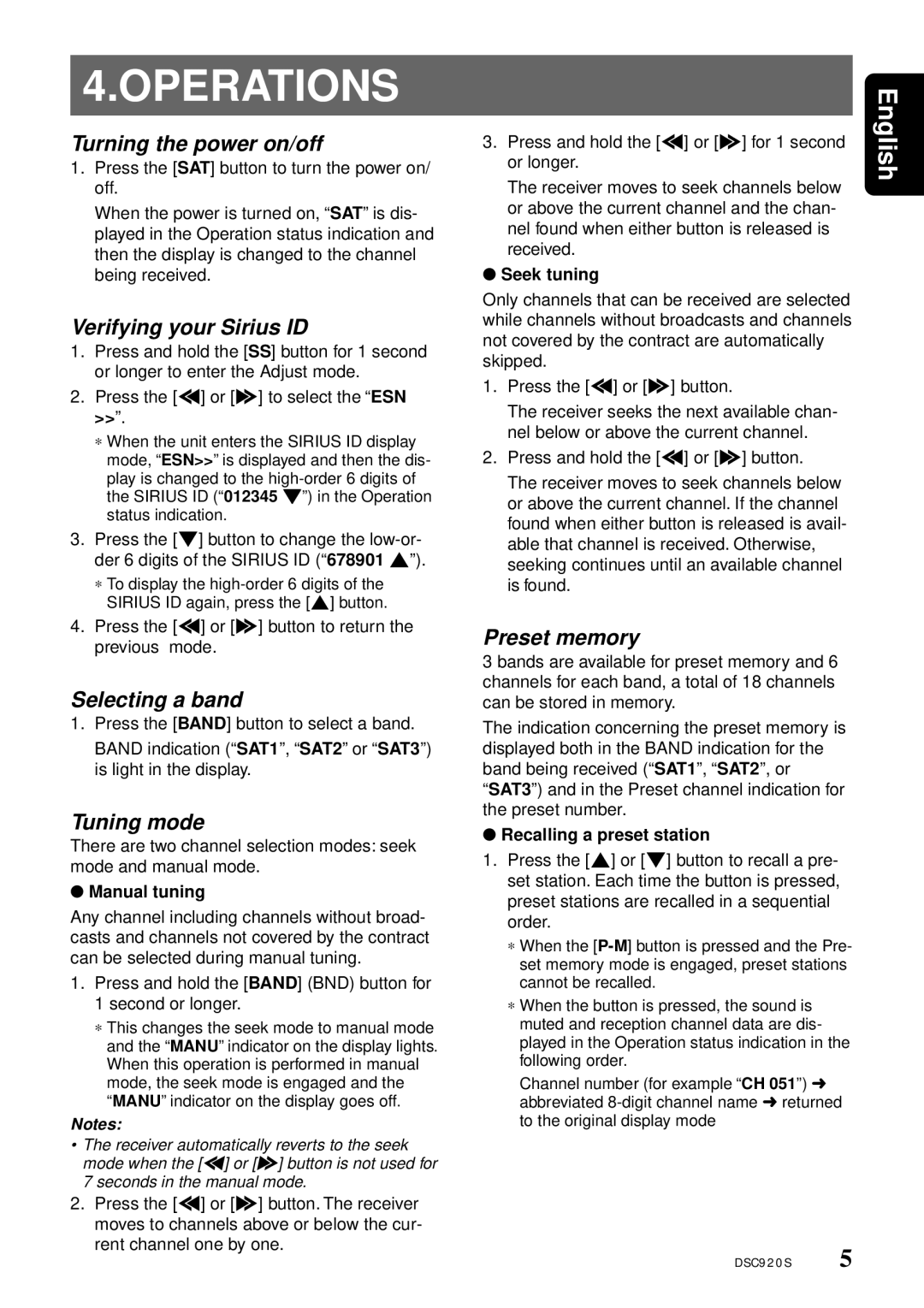 Clarion DSC920S owner manual Operations 