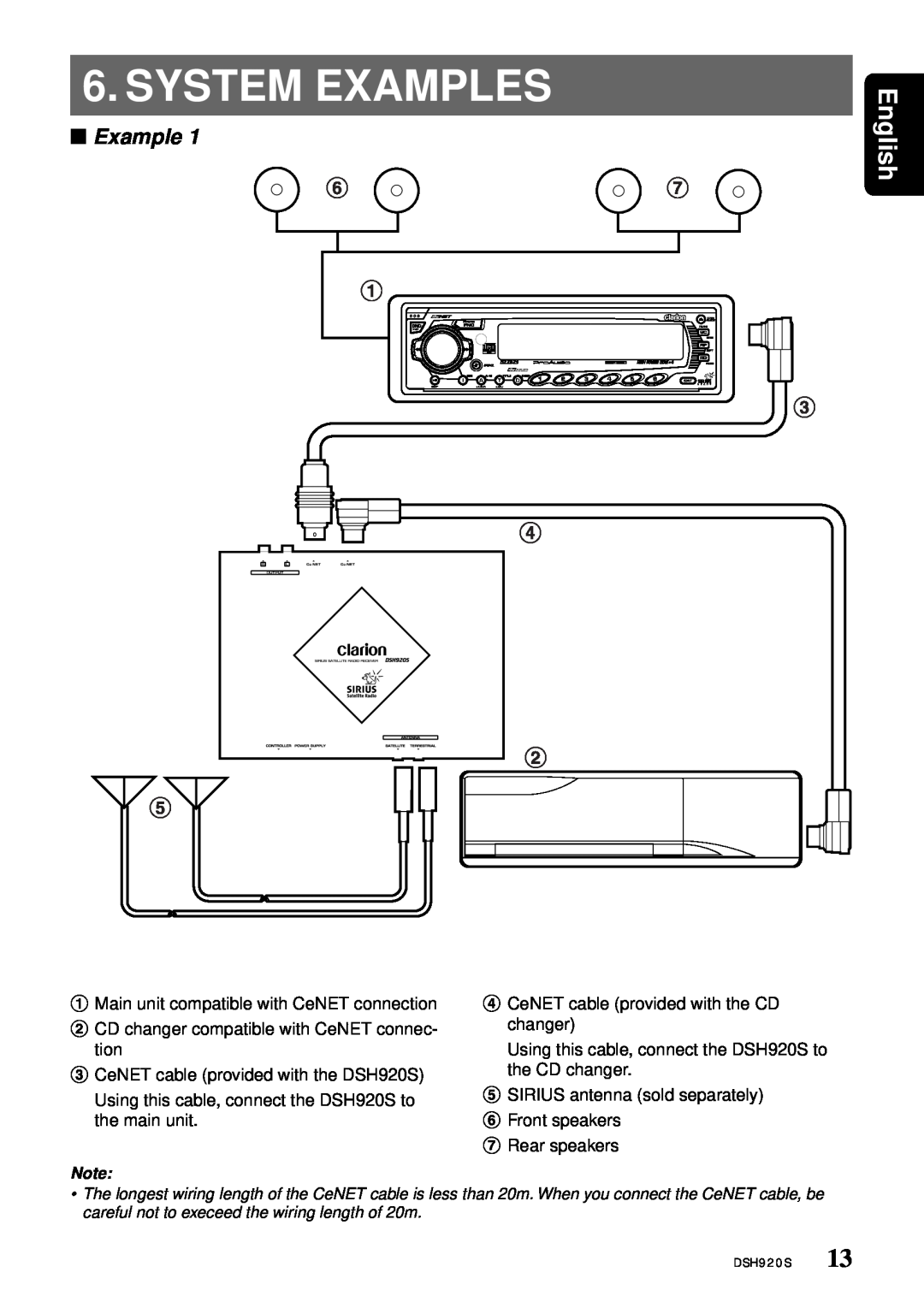 Clarion DSH920S owner manual System Examples, English 