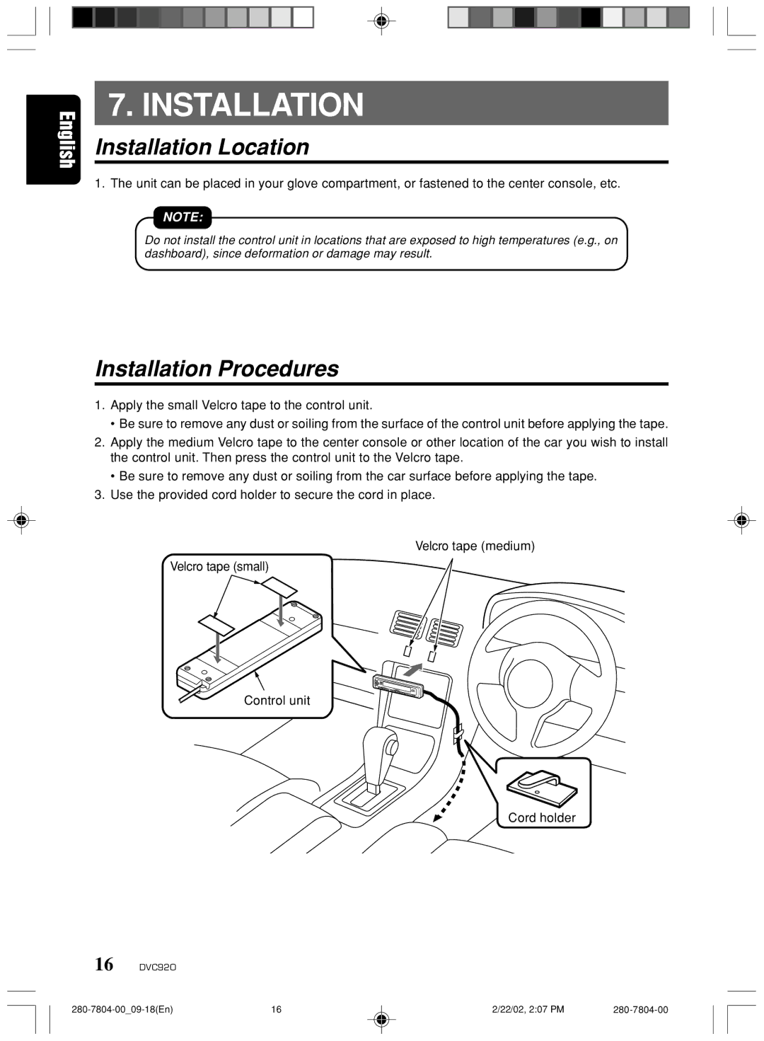 Clarion DVC920 manual Installation Location, Installation Procedures 