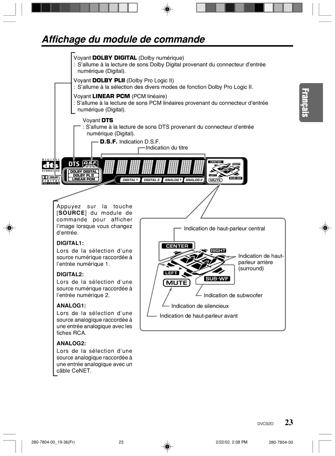 Clarion DVC920 manual Affichage du module de commande 