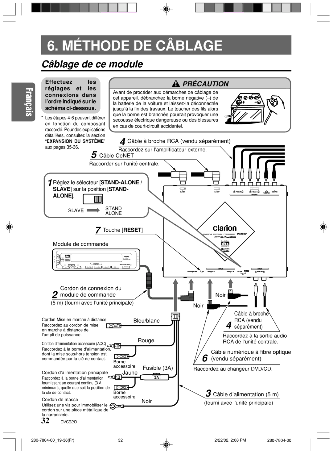 Clarion DVC920 manual Méthode DE Câblage, Câblage de ce module 