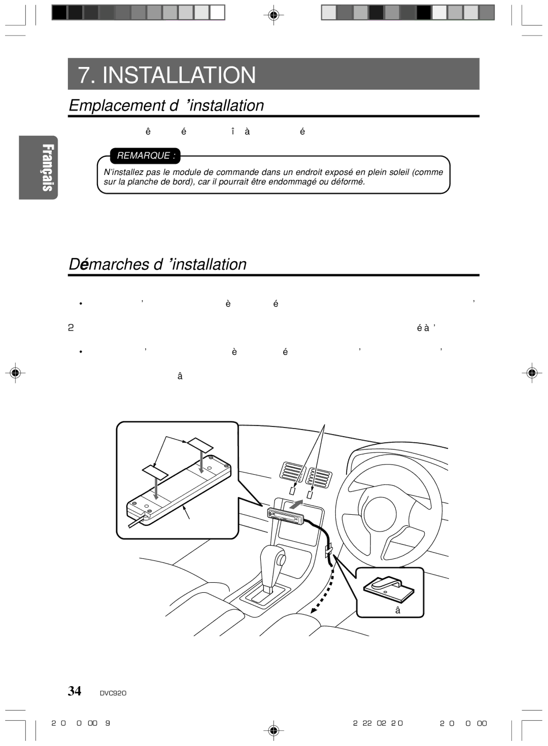 Clarion DVC920 manual Emplacement d’installation, Démarches d’installation 