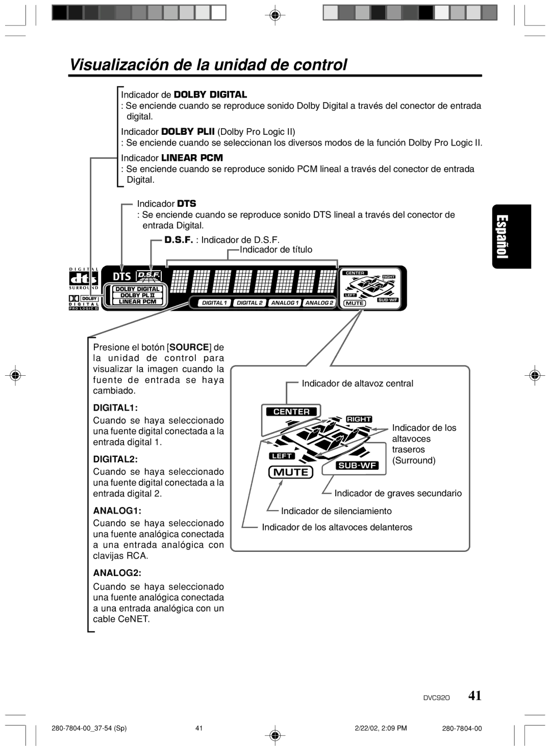 Clarion DVC920 manual Visualización de la unidad de control 