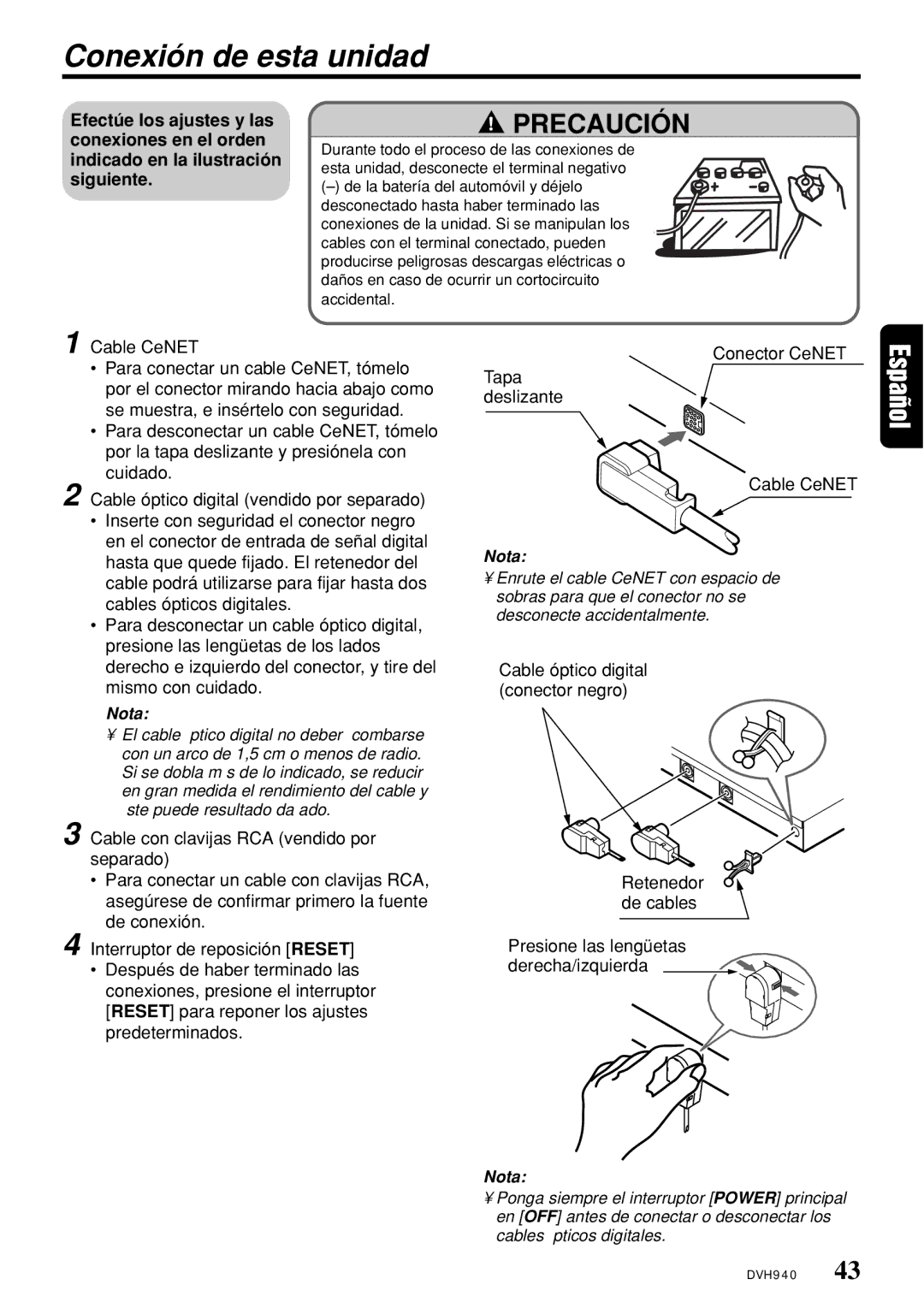 Clarion DVH940N owner manual Conexión de esta unidad 