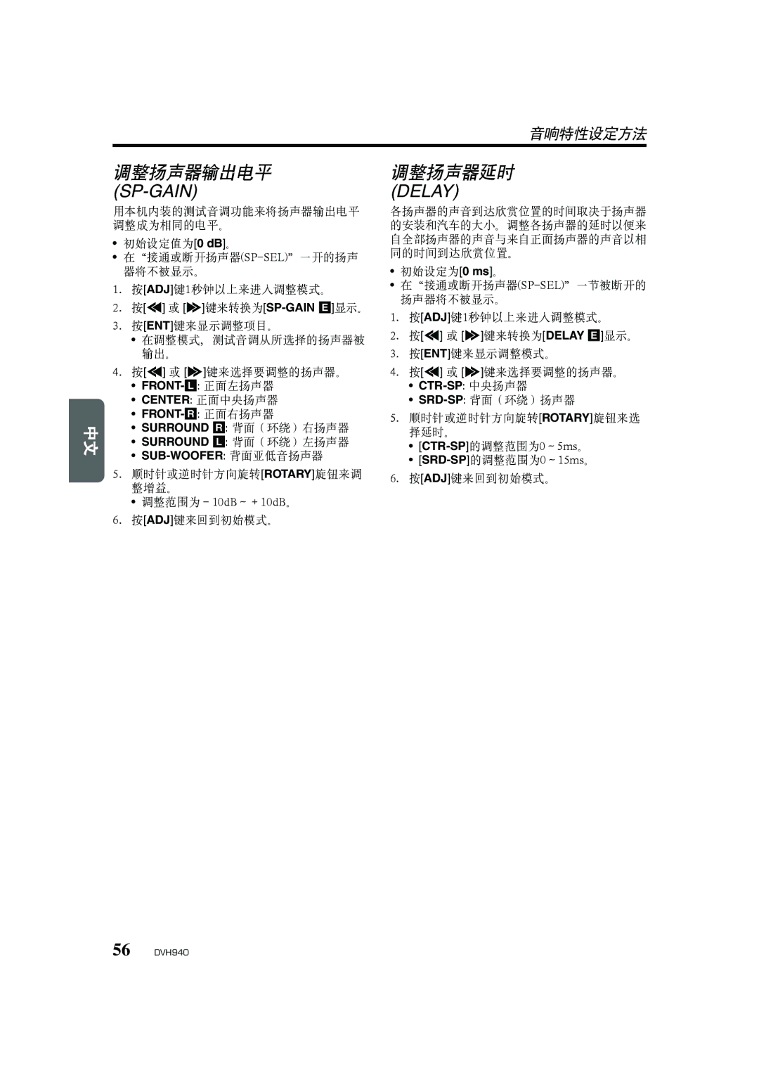 Clarion DVH940N owner manual Front-L正面左扬声器, Front-R正面右扬声器, Sub-Woofer背面亚低音扬声器, Ctr-Sp中央扬声器 