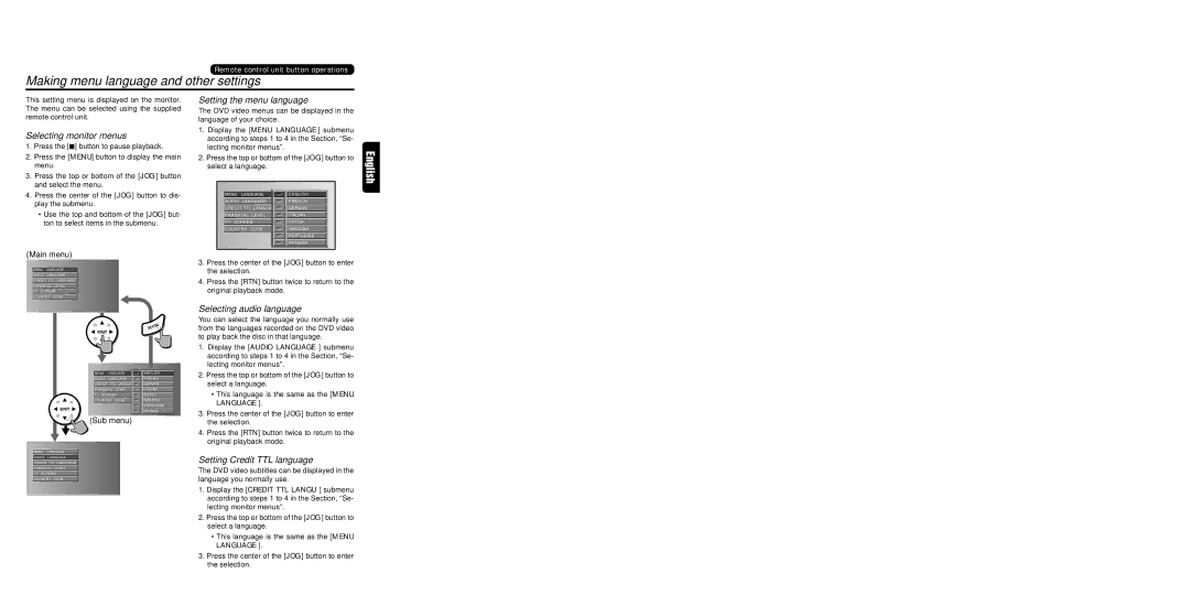 Clarion DVS9755z warranty Making menu language and other settings, Selecting monitor menus, Setting the menu language 