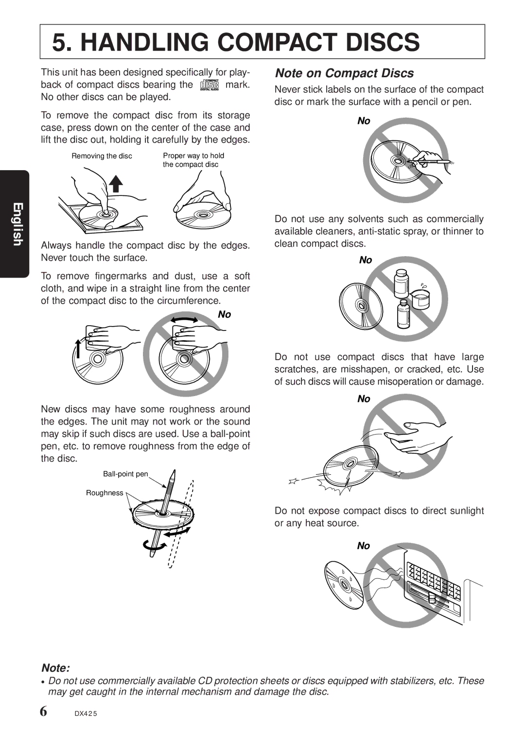 Clarion DX425 owner manual Handling Compact Discs 