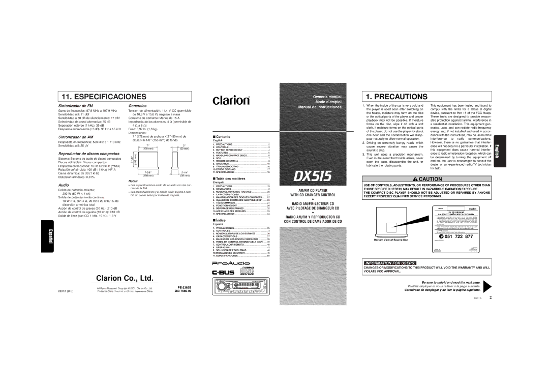 Clarion DX515 owner manual 