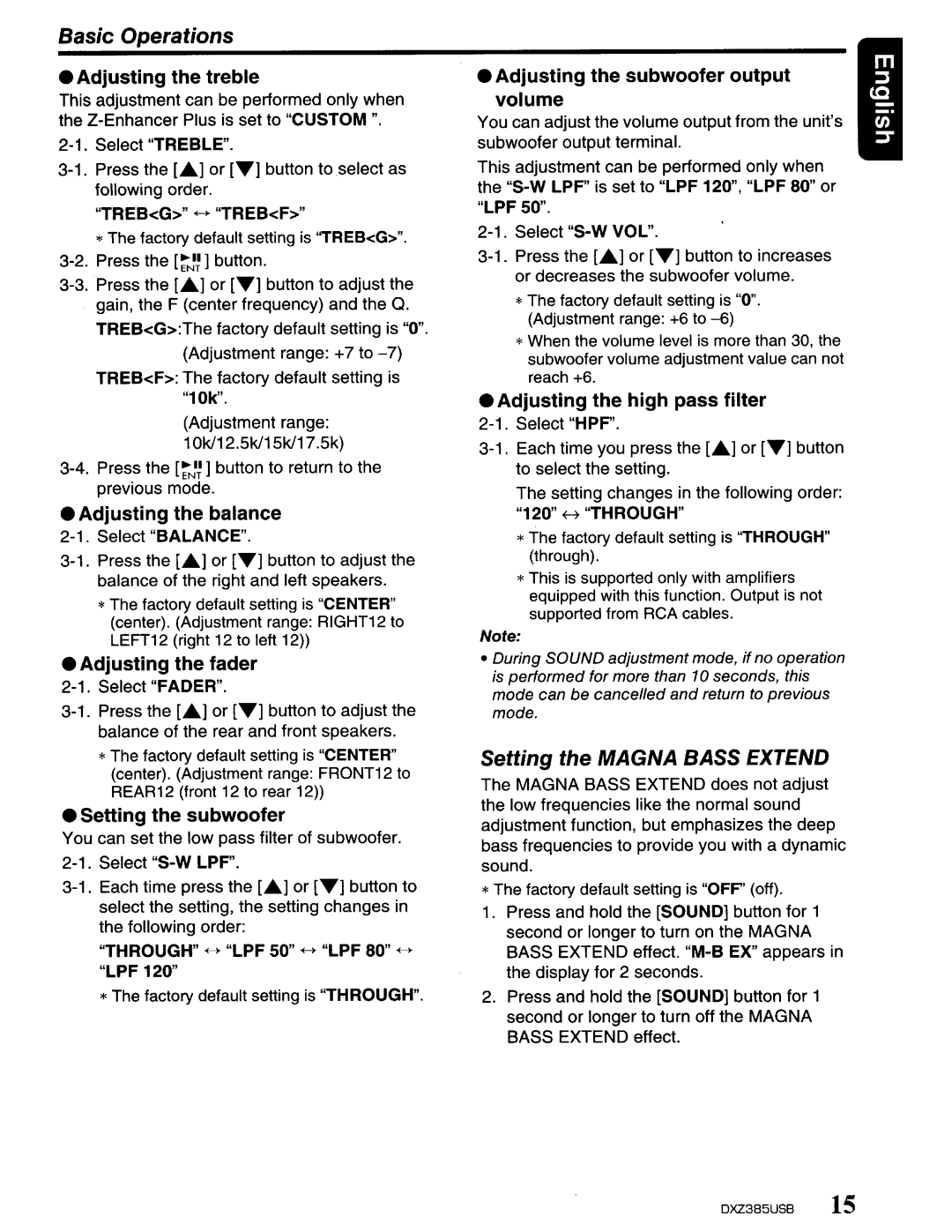 Clarion DXZ385US8 owner manual Setting the Magna Bass Extend 