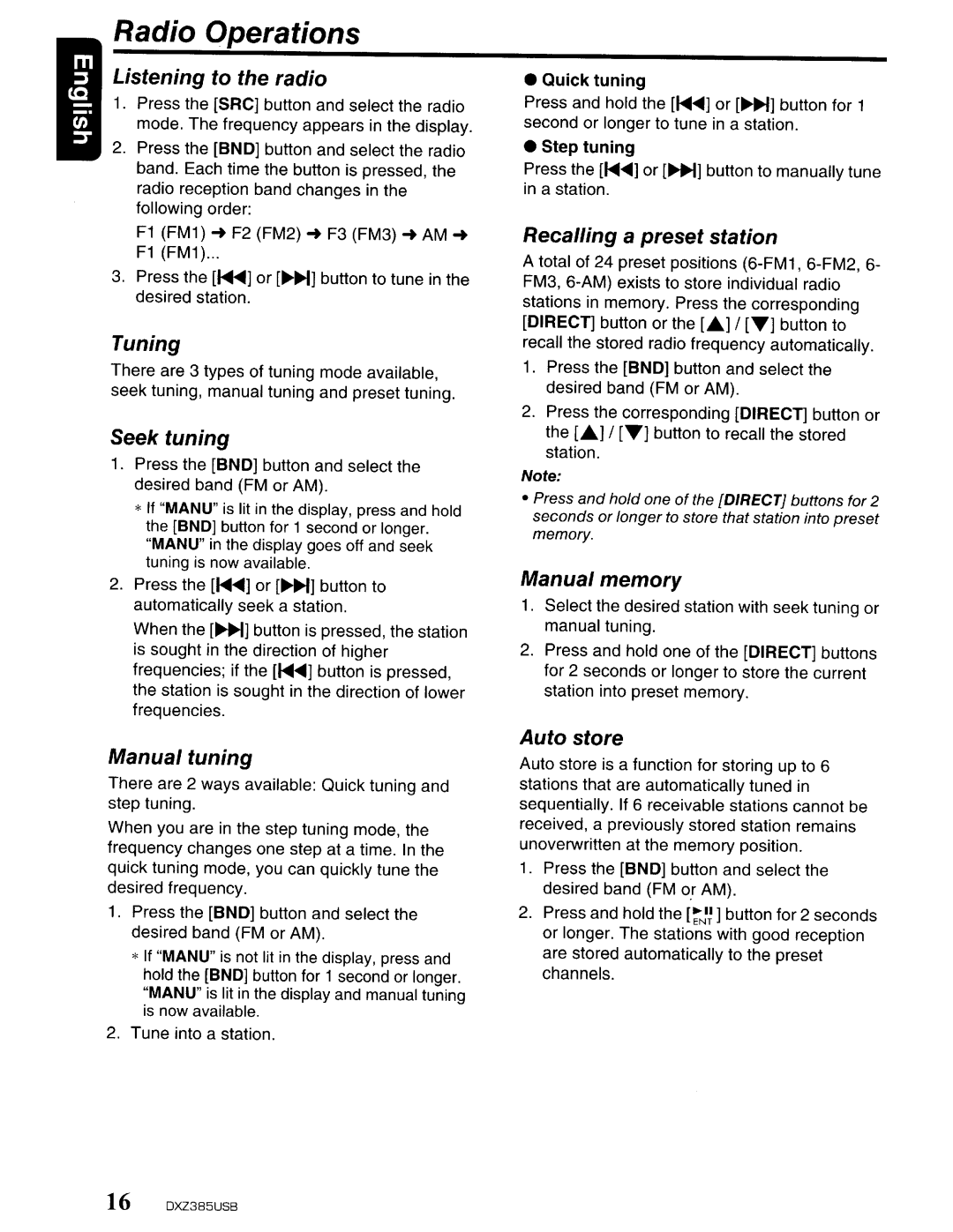 Clarion DXZ385US8 owner manual Radio Operations 