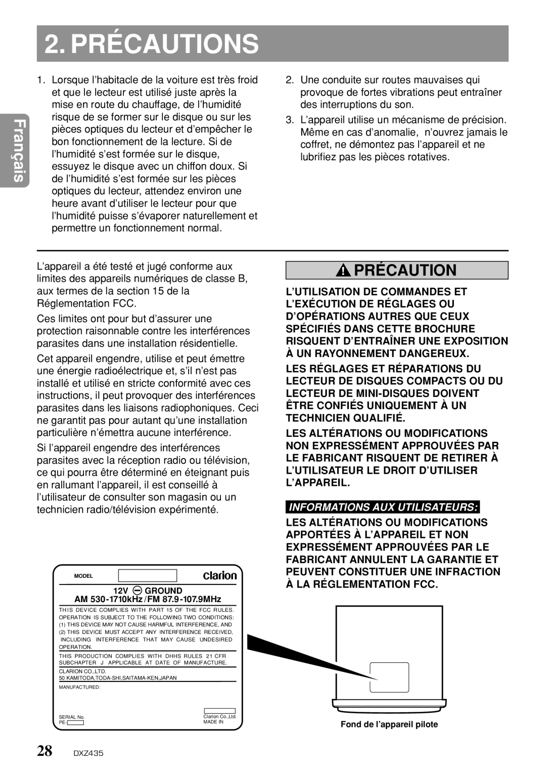 Clarion DXZ435 owner manual Et que le lecteur est utilisé juste après la, Mise en route du chauffage, de l’humidité 