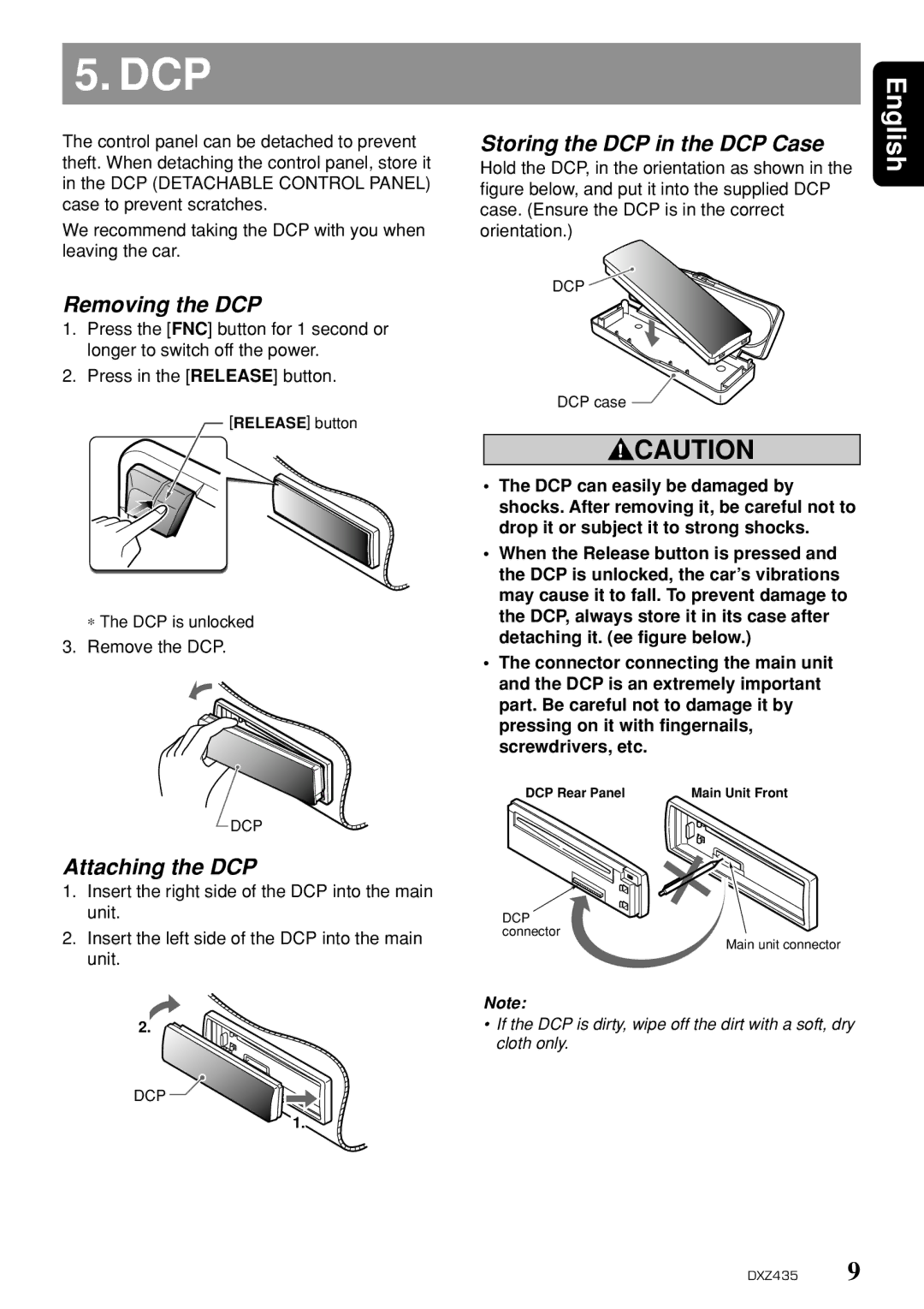 Clarion DXZ435 owner manual Removing the DCP, Attaching the DCP, Storing the DCP in the DCP Case, Remove the DCP 