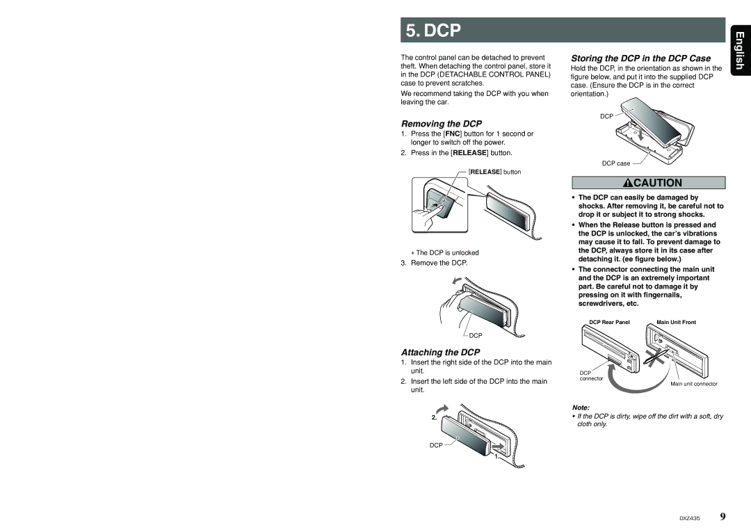 Clarion DXZ435 owner manual Removing the DCP, Attaching the DCP, Storing the DCP in the DCP Case, Remove the DCP 