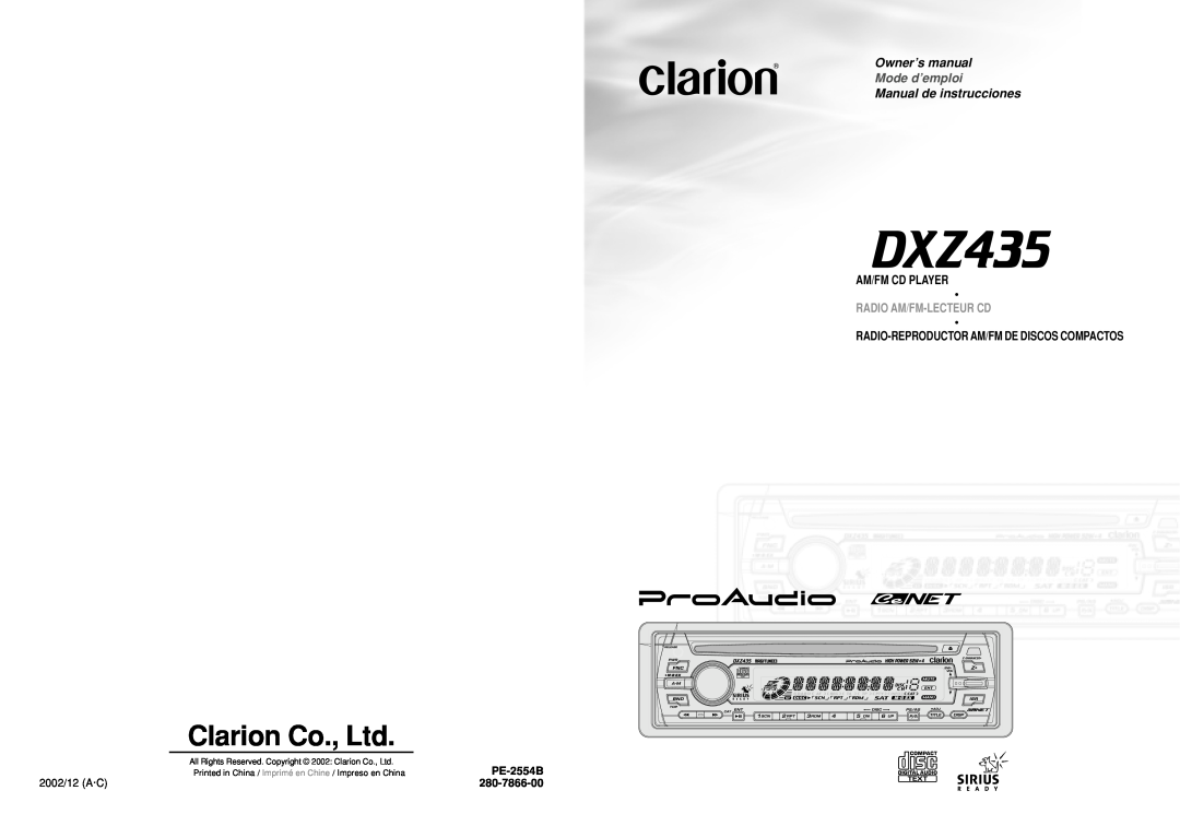 Clarion DXZ435 owner manual Clarion Co., Ltd, Manual de instrucciones, Mode d’emploi, Radio Am/Fm-Lecteurcd 
