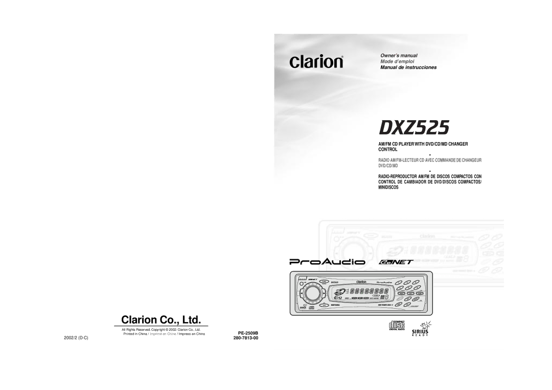 Clarion DXZ525 owner manual Mode d’emploi, AM/FM CD Player with DVD/CD/MD Changer Control 