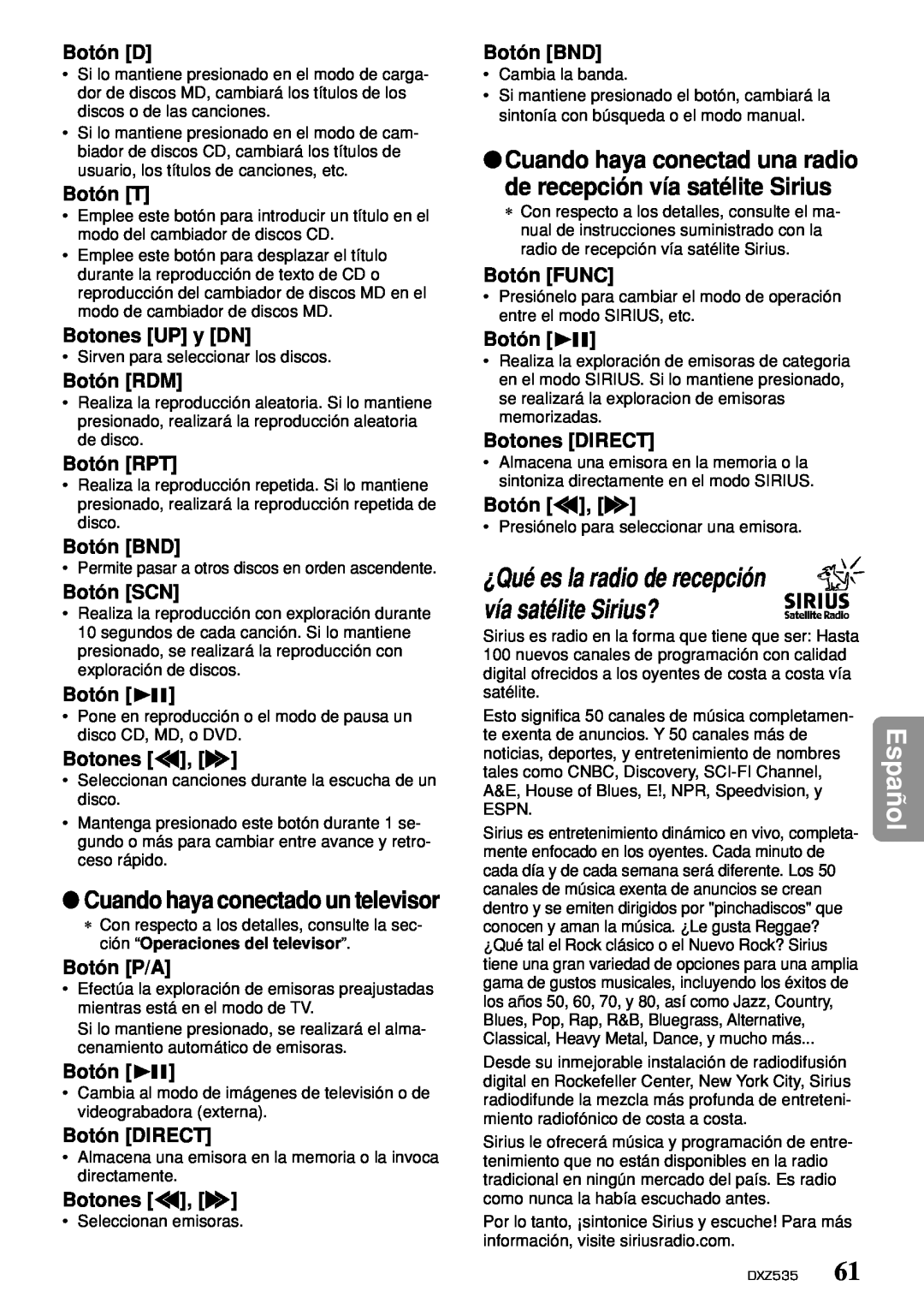 Clarion DXZ535 owner manual Español, Cuando haya conectado un televisor 