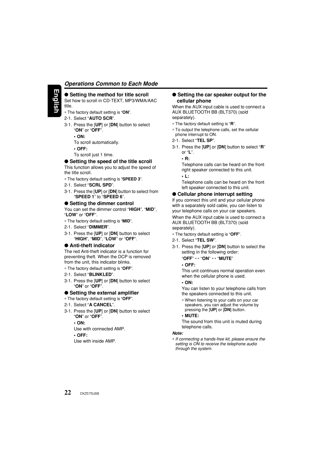 Clarion DXZ575USB owner manual Operations Common to Each Mode 