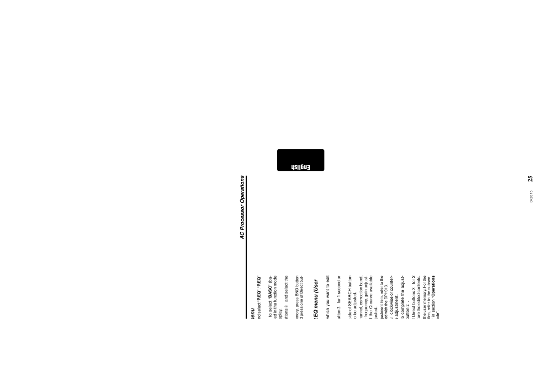 Clarion DXZ615 owner manual Selecting a P.EQ menu, Editing/storing a P.EQ menu User memory, AC Processor Operations 