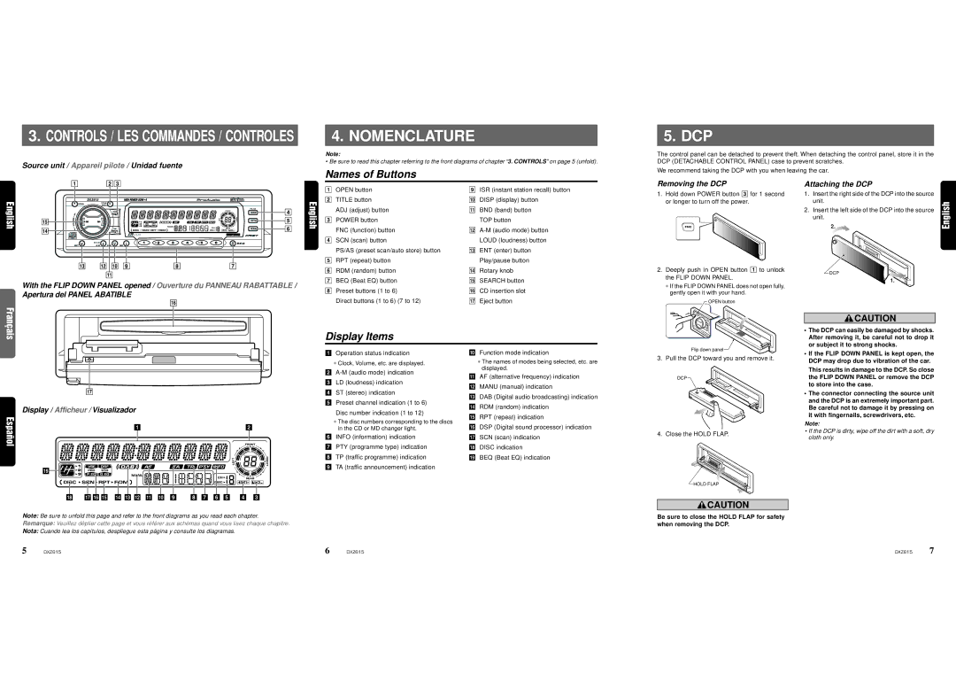 Clarion DXZ615 owner manual Nomenclature 