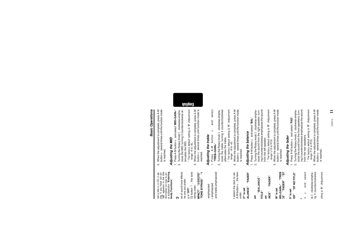 Clarion DXZ615 Basic Operations, Setting the Beat EQ, Adjusting the tone, Adjusting the bass, Adjusting the MID 