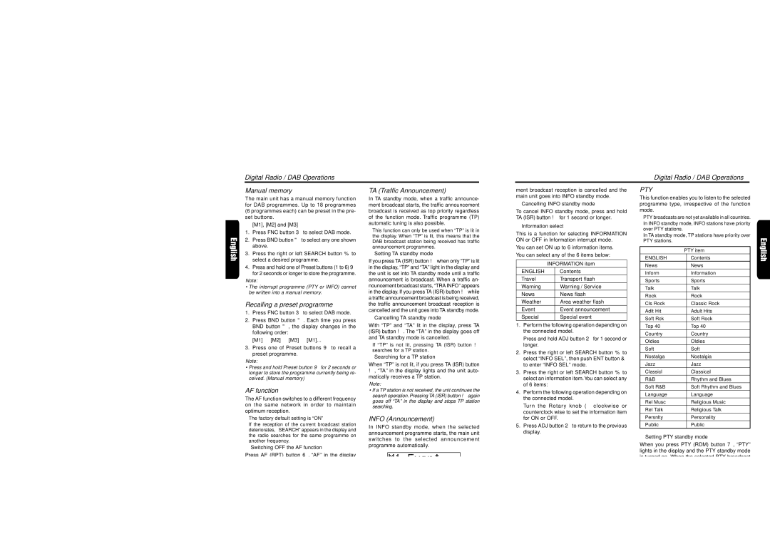 Clarion DXZ715 owner manual Recalling a preset programme, AF function, Info Announcement 