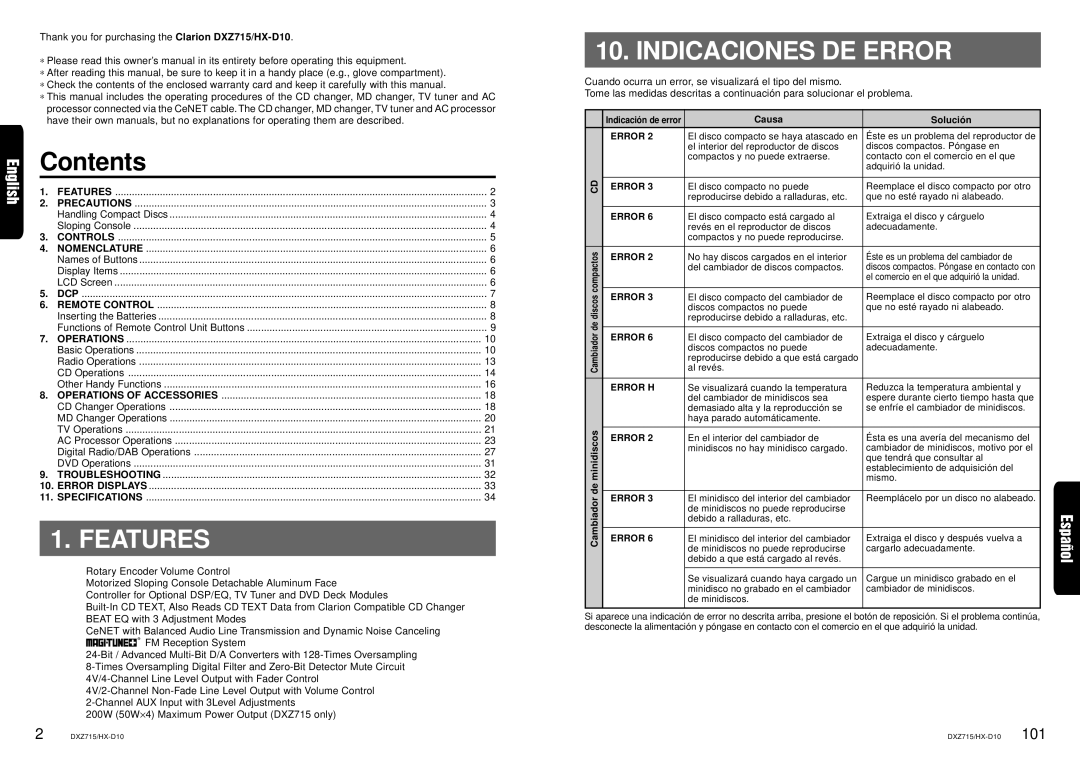 Clarion DXZ715 owner manual Features 