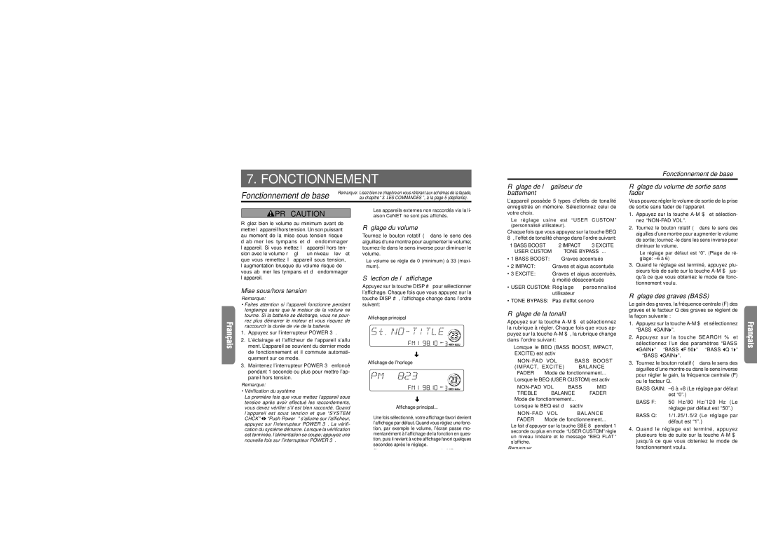 Clarion DXZ715 owner manual Fonctionnement 