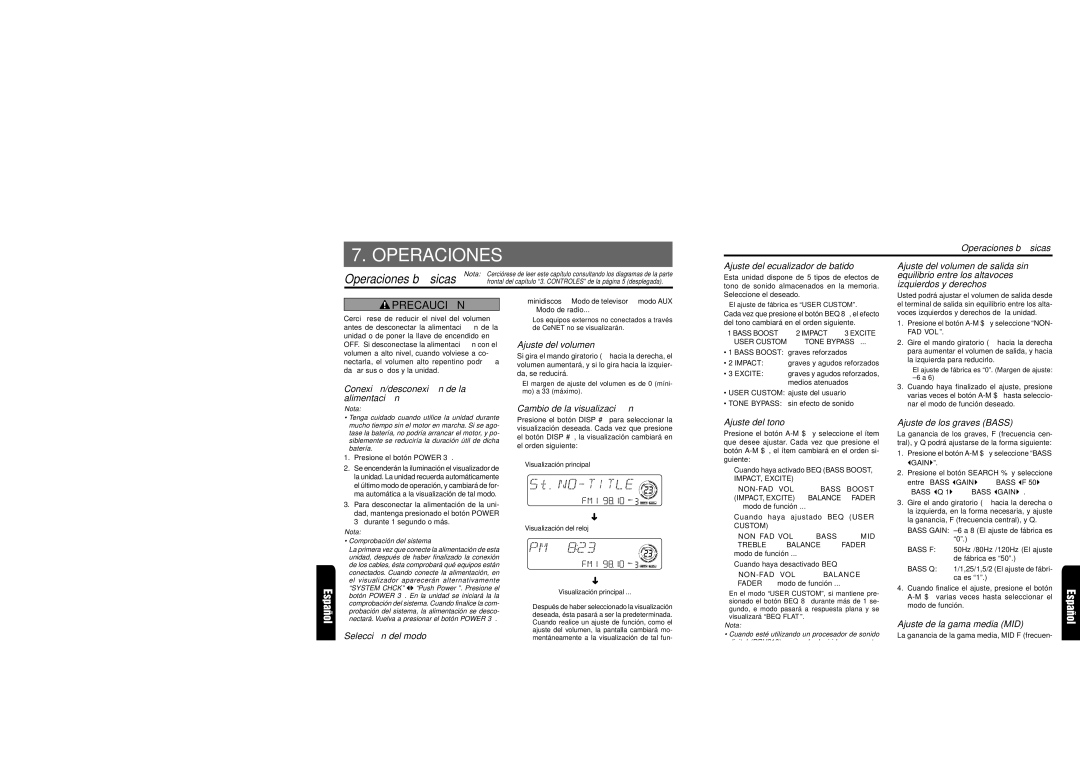 Clarion DXZ715 owner manual Operaciones 