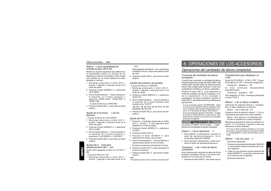 Clarion DXZ715 owner manual Operaciones del cambiador de discos compactos 