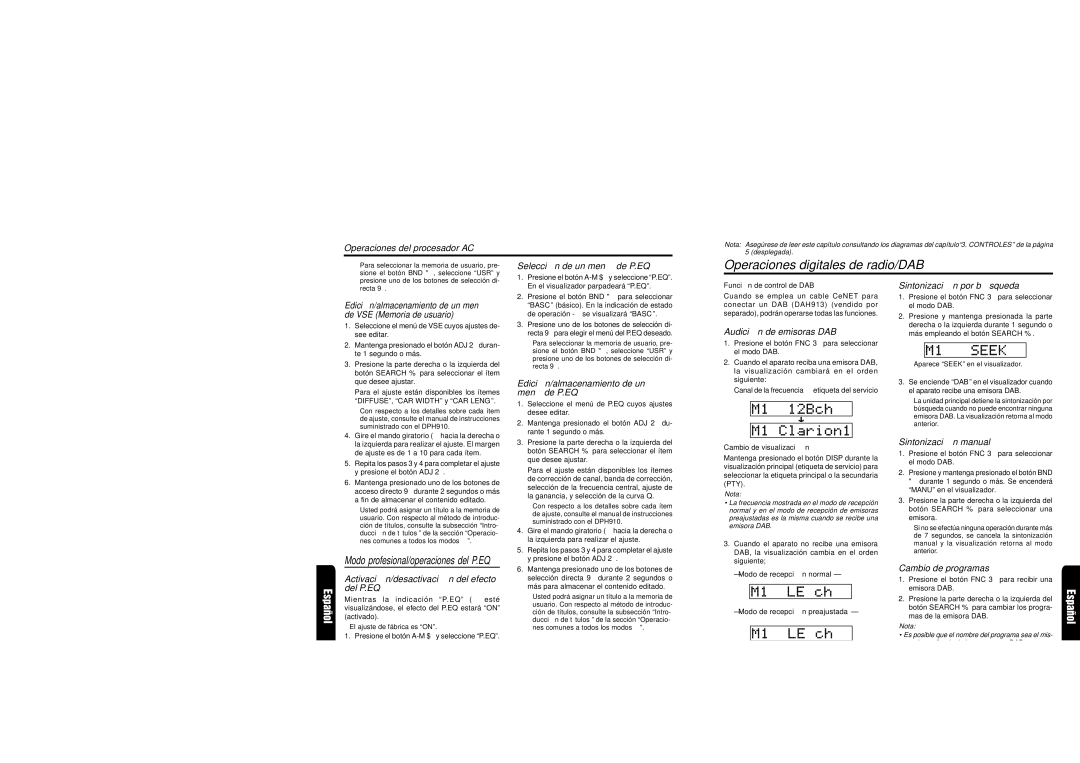 Clarion DXZ715 owner manual Operaciones digitales de radio/DAB 