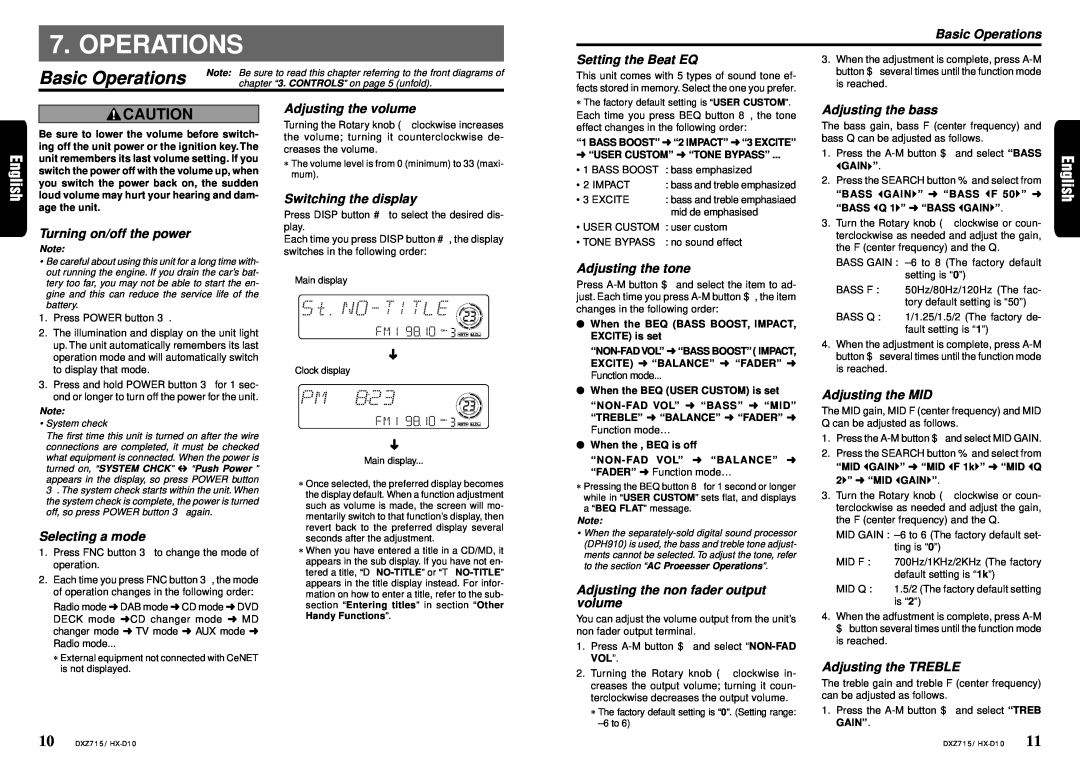 Clarion DXZ715 owner manual Basic Operations 