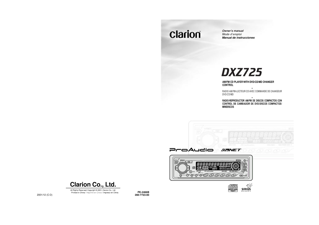 Clarion DXZ725 owner manual Mode d’emploi 