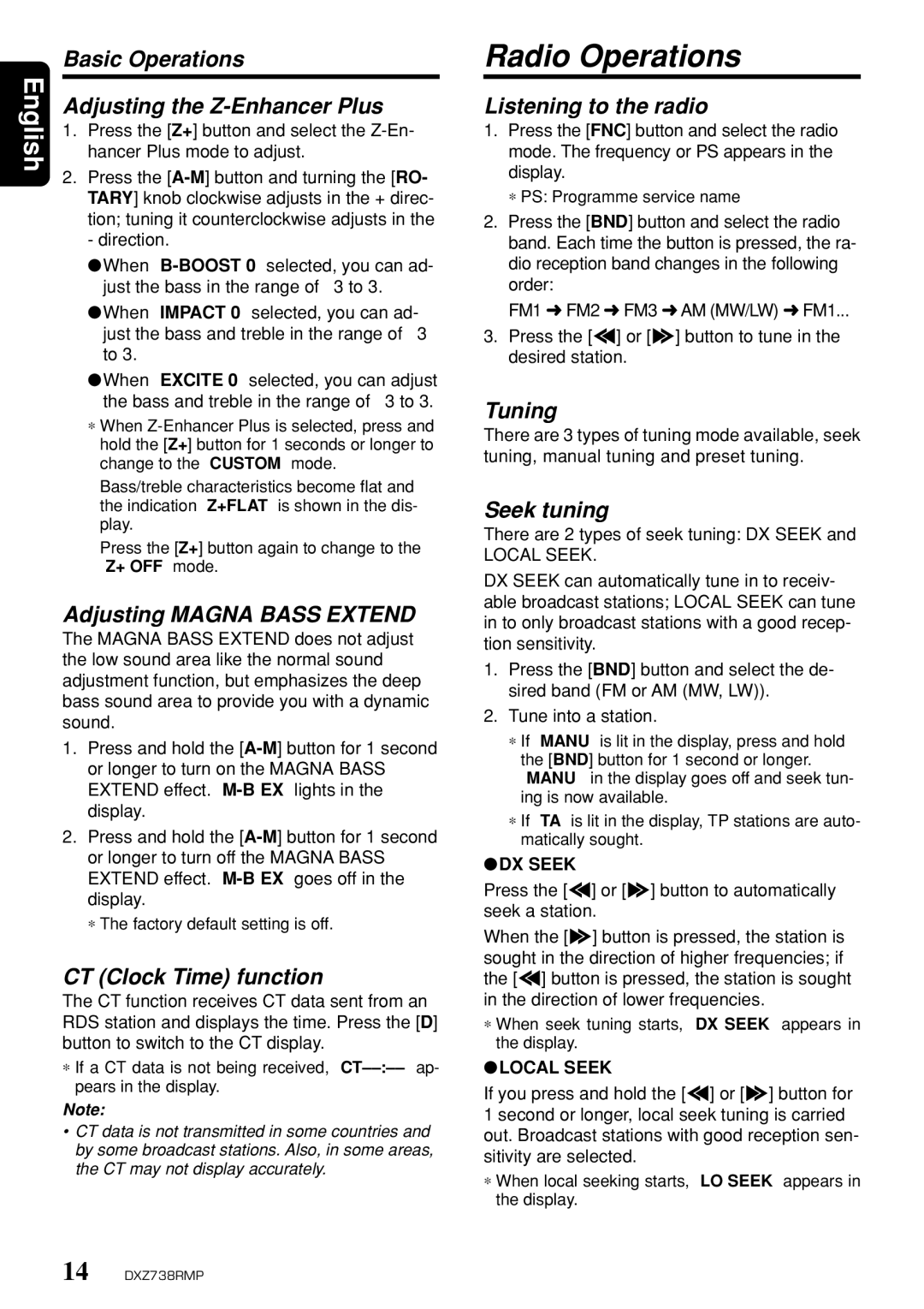 Clarion dxz738rmp owner manual Radio Operations 