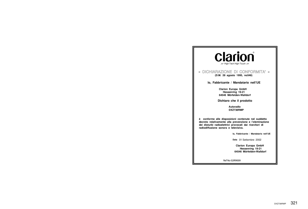 Clarion dxz738rmp owner manual Obs 