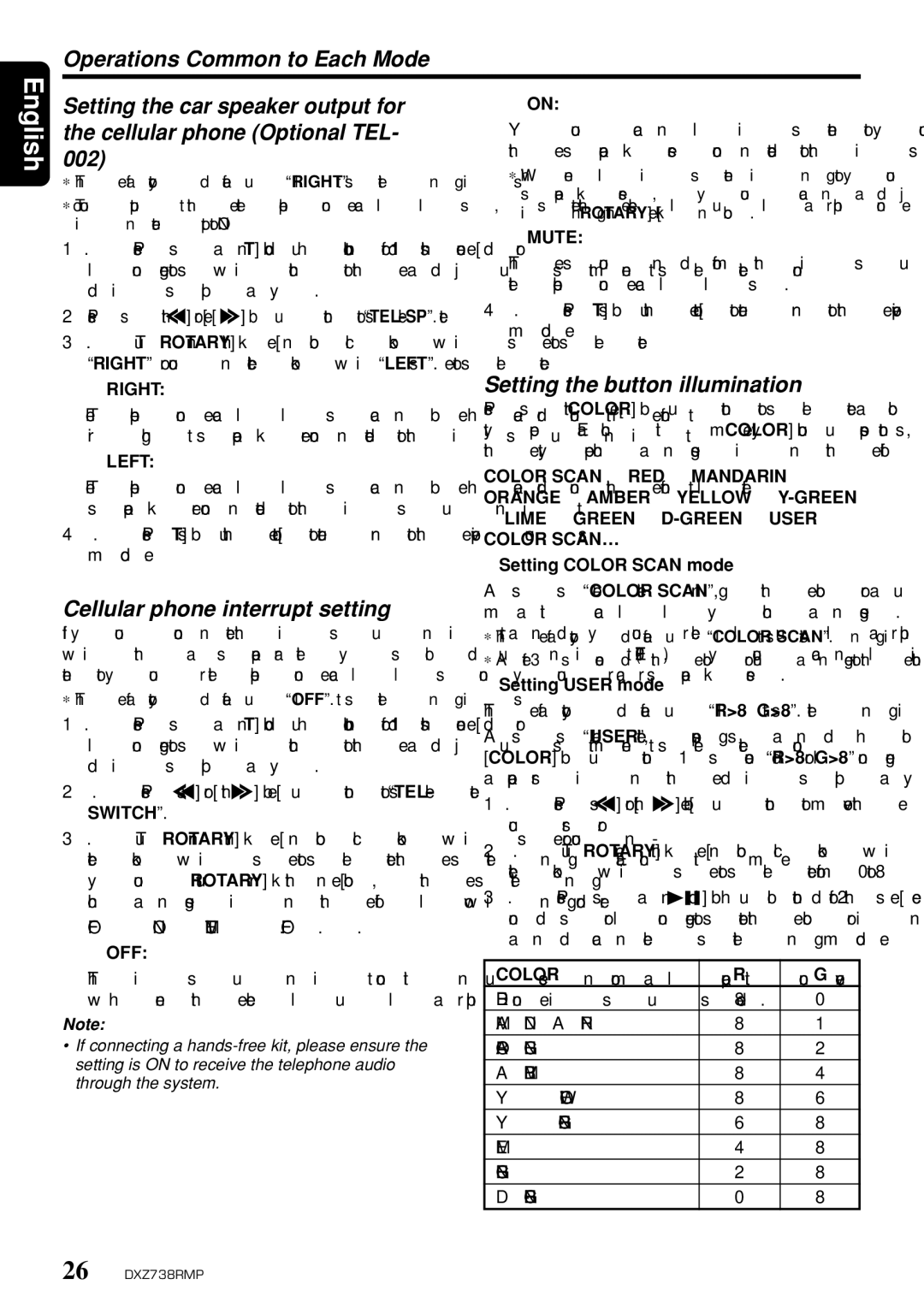 Clarion dxz738rmp owner manual Cellular phone interrupt setting, Setting the button illumination 