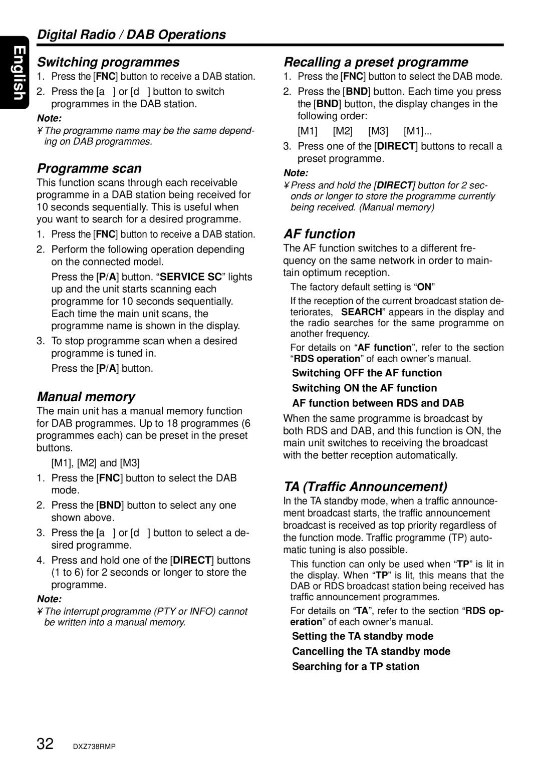 Clarion dxz738rmp Programme scan, Programme in a DAB station being received for, Seconds sequentially. This is useful when 