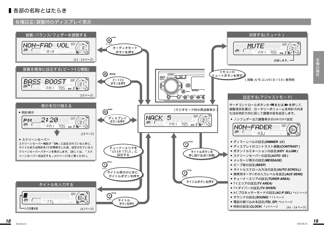 Clarion DXZ825 manual 各種設定 /調整時のディスプレイ表示 