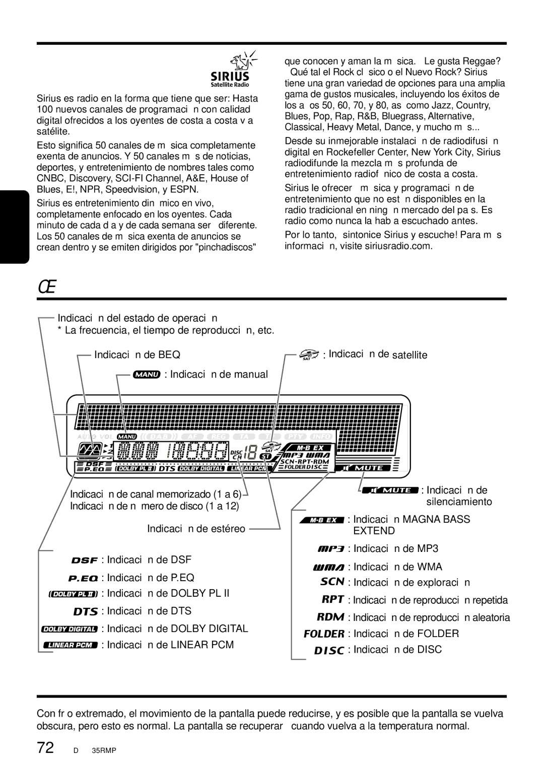 Clarion DXZ835MP owner manual Ítemes de visualización, Pantalla de cristal líquido 