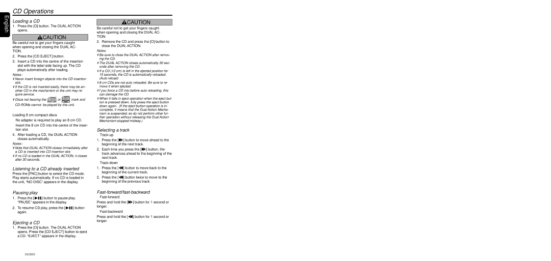 Clarion DXZ935 owner manual CD Operations 