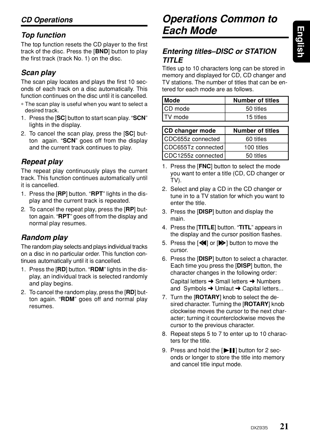 Clarion DXZ935 owner manual Operations Common to Each Mode 